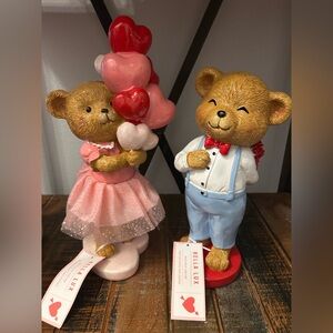 Bella Lux Valentine Boy And Girl Teddy Bears With Balloons Hearts Flowers NEW